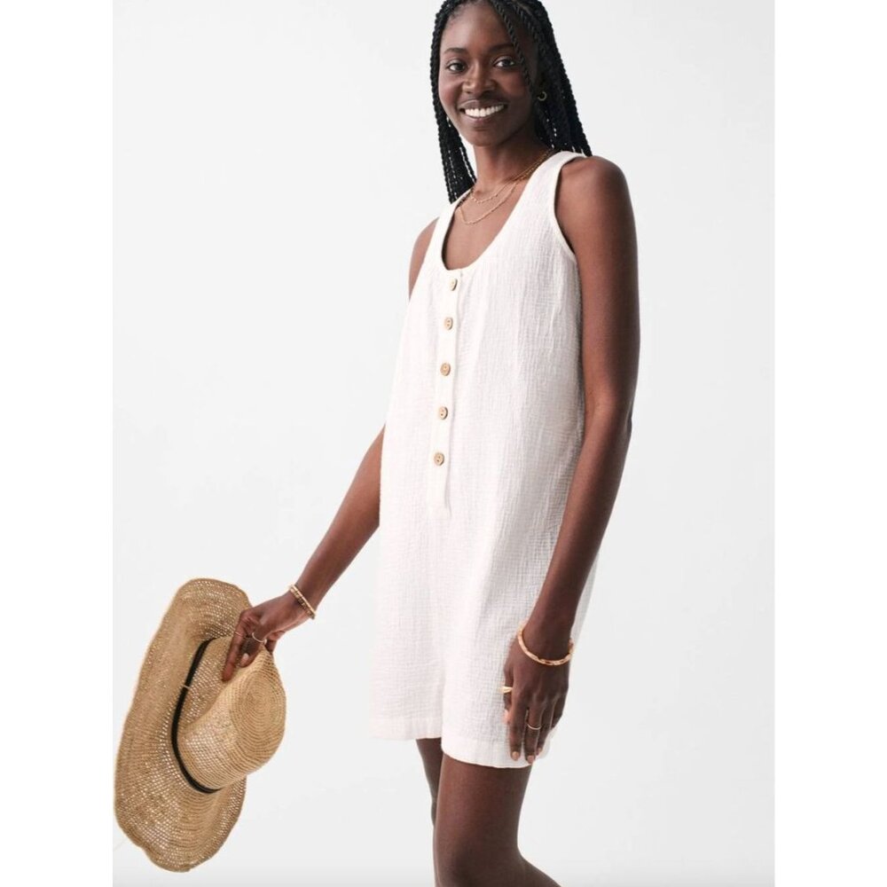 Faherty Womens XL Dream Cotton Gauze Jamesport White Romper